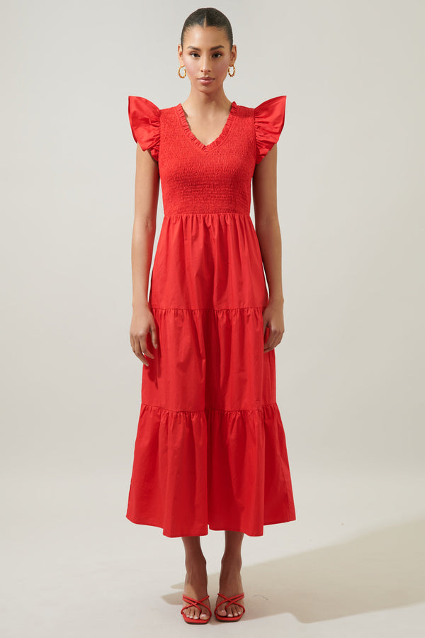 Sugarlips Sunfire Smocked Bodice Tiered Midi Dress