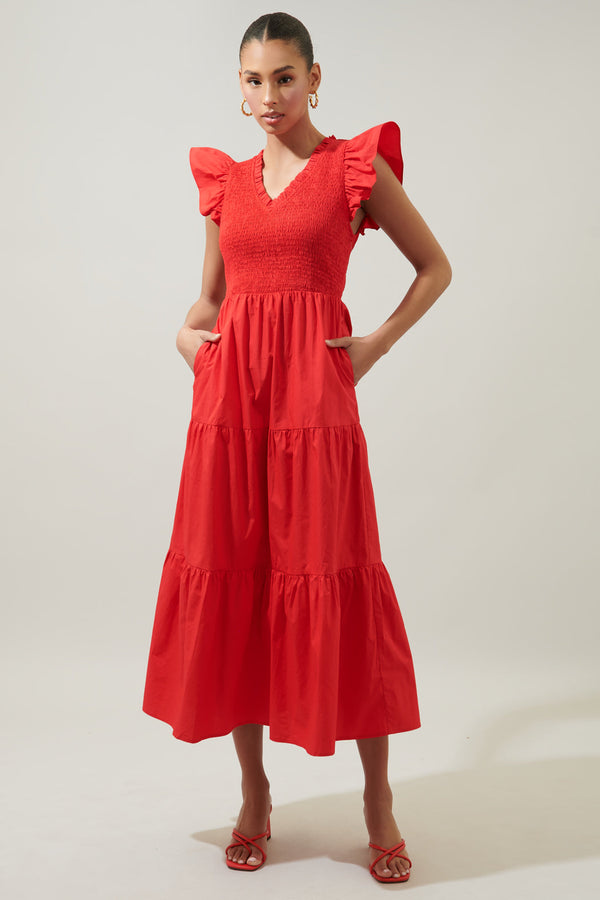 sugarlips Sunfire Smocked Bodice Tiered Midi Dress