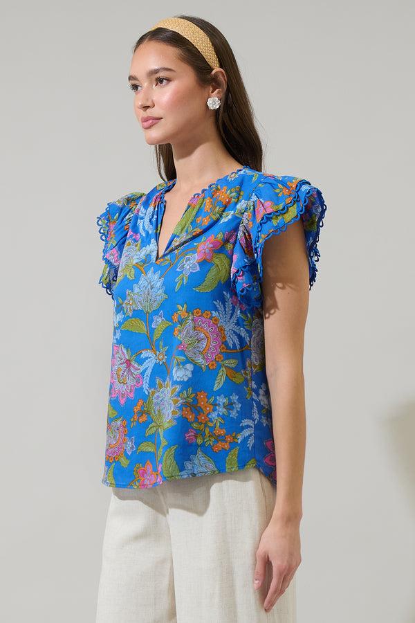 Sugarlips Sunlit Floral Ema Ruffle Top