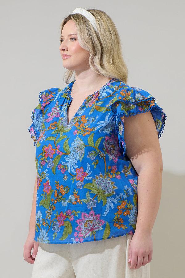 Sugarlips Sunlit Floral Ema Ruffle Top Curve