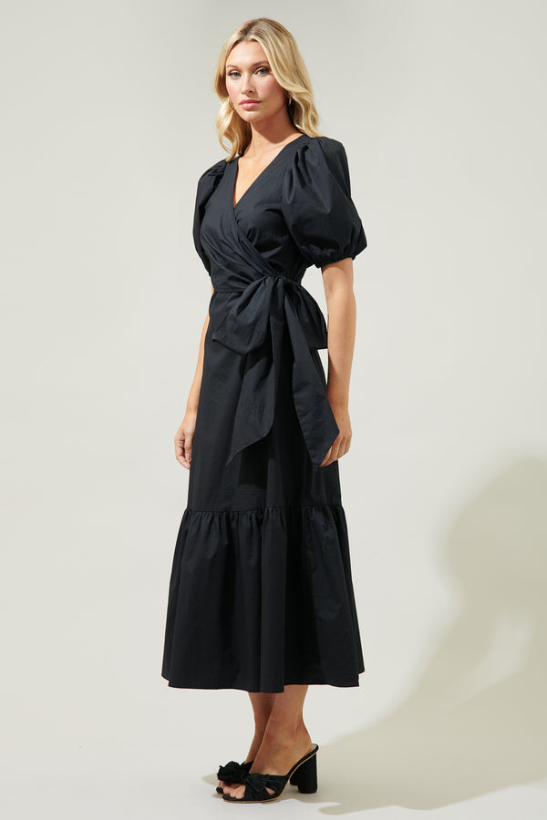 Sugarlips Sunny Stroll Poplin Wrap Top MIdi Dress