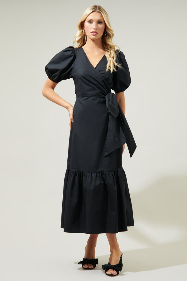Sugarlips Sunny Stroll Poplin Wrap Top MIdi Dress