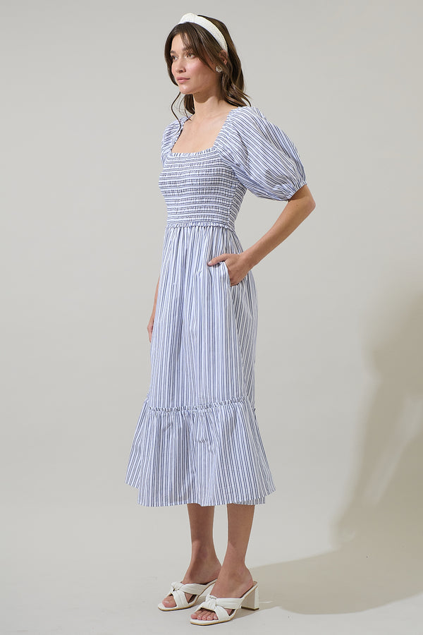 Sugarlips Suri Striped Viray Smocked Midi Dress