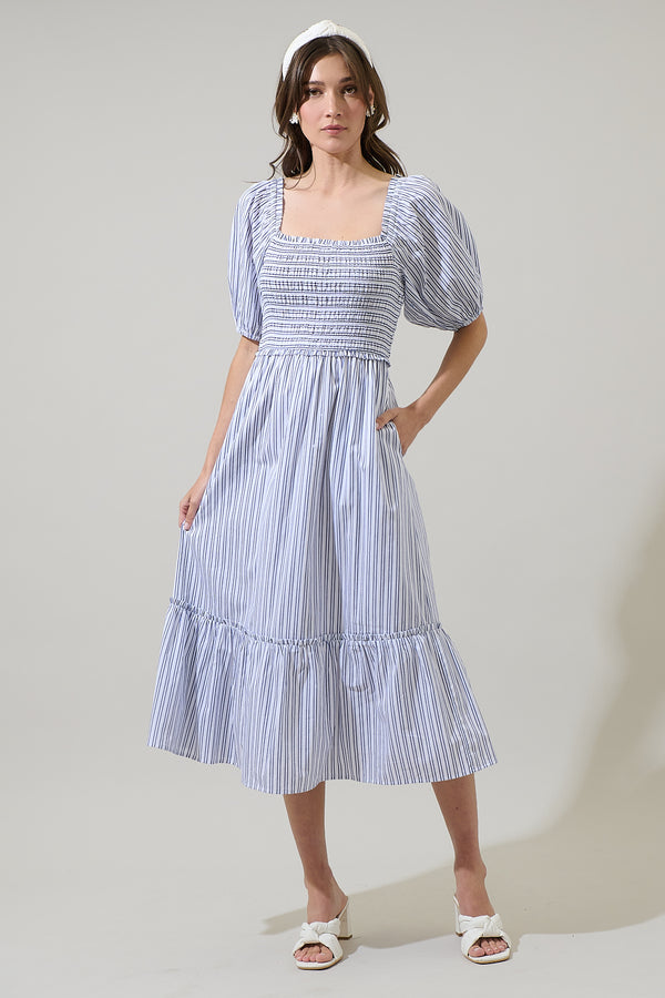 sugarlips Suri Striped Viray Smocked Midi Dress