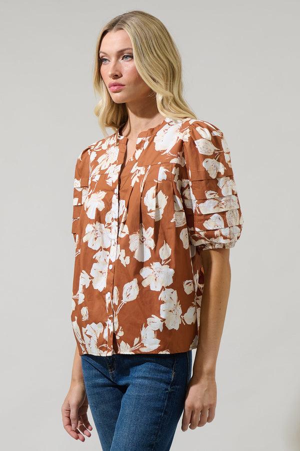 Sugarlips Surrey Floral Court Button Down Top
