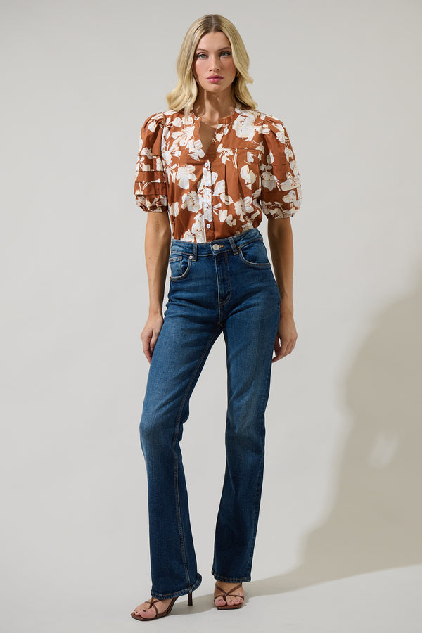Sugarlips Surrey Floral Court Button Down Top
