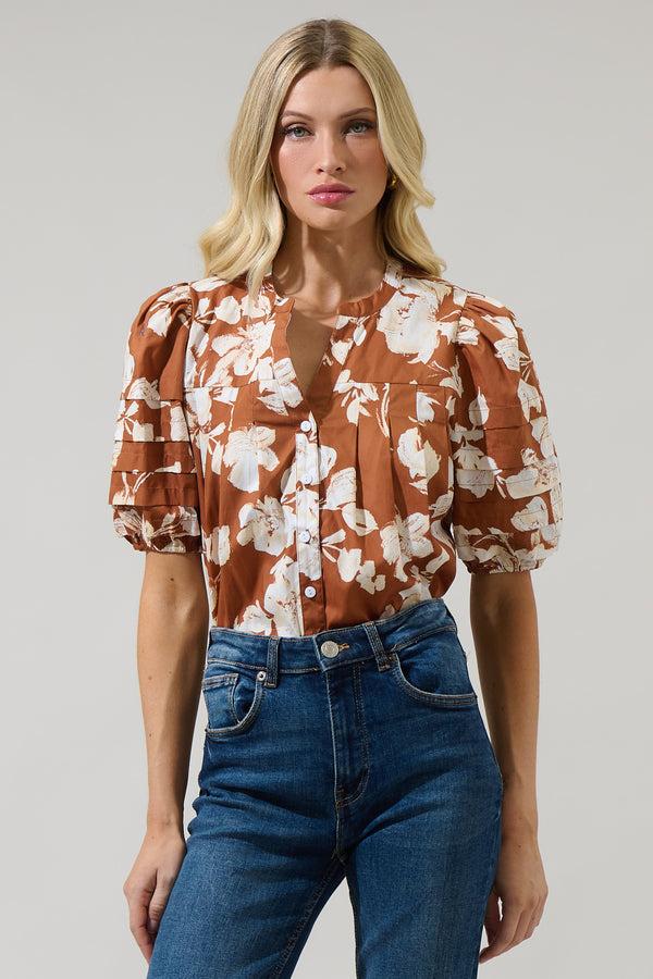 sugarlips Surrey Floral Court Button Down Top