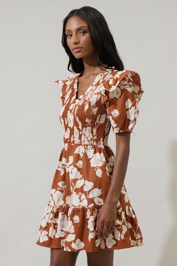 Sugarlips Surrey Floral Leones Smocked Mini Dress