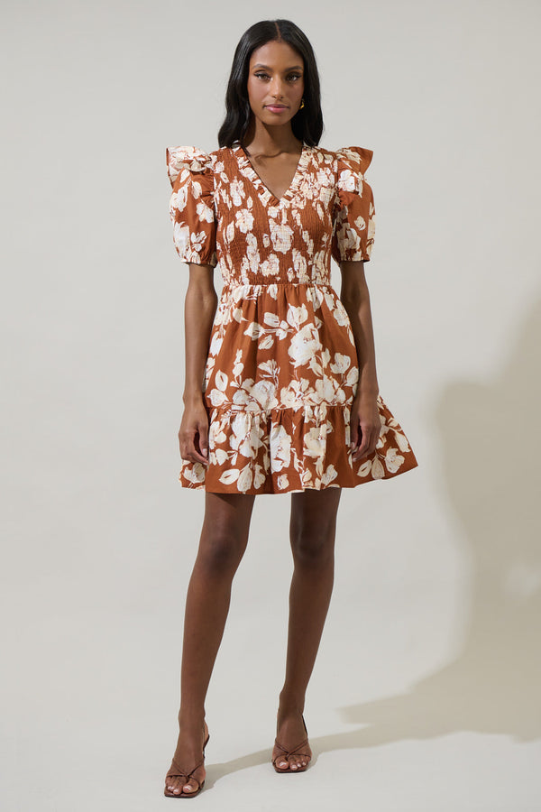 Sugarlips Surrey Floral Leones Smocked Mini Dress
