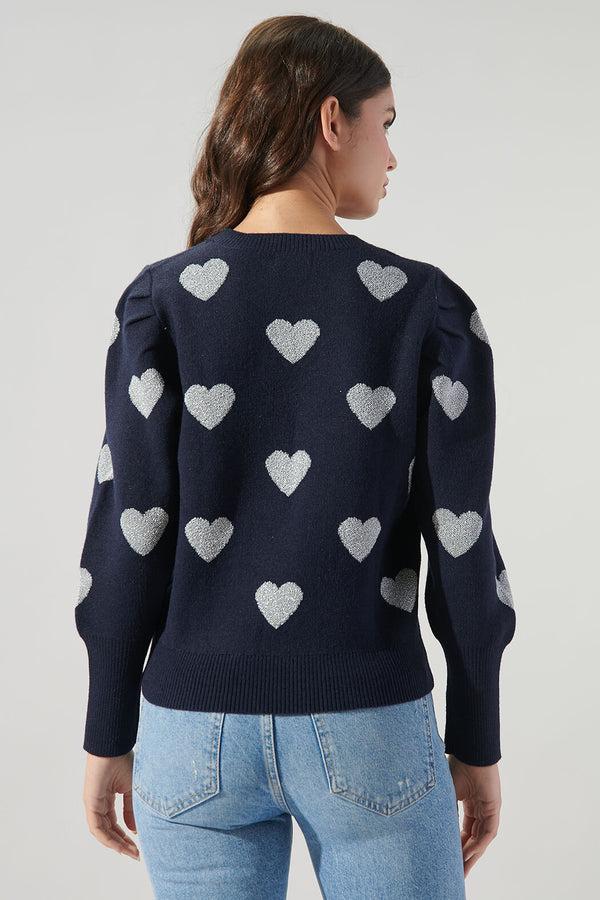 Sugarlips Sweetheart Lurex Puff Sleeve Sweater