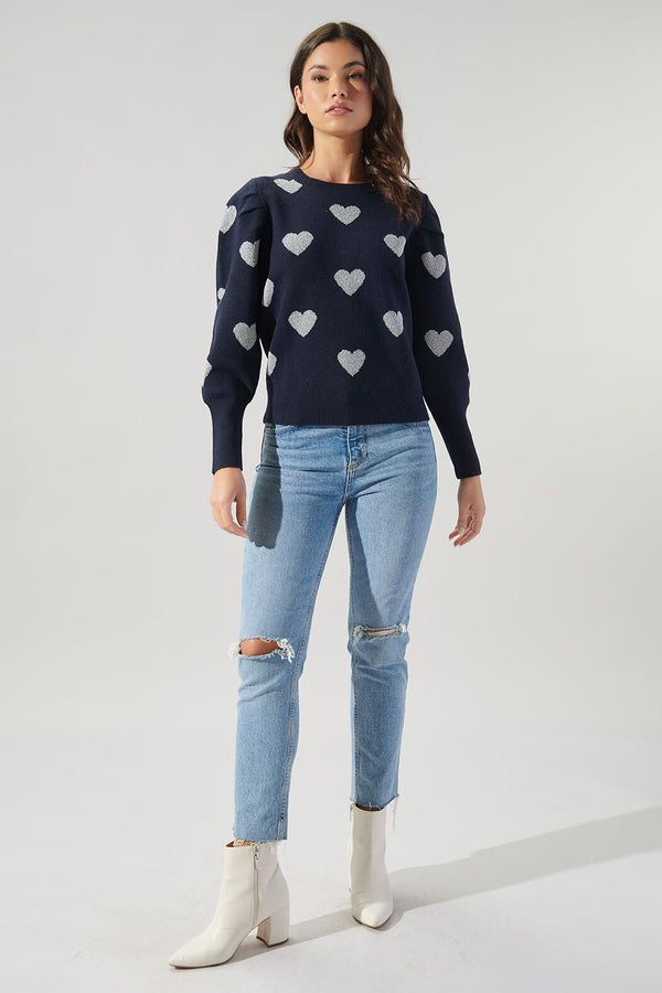 Sugarlips Sweetheart Lurex Puff Sleeve Sweater