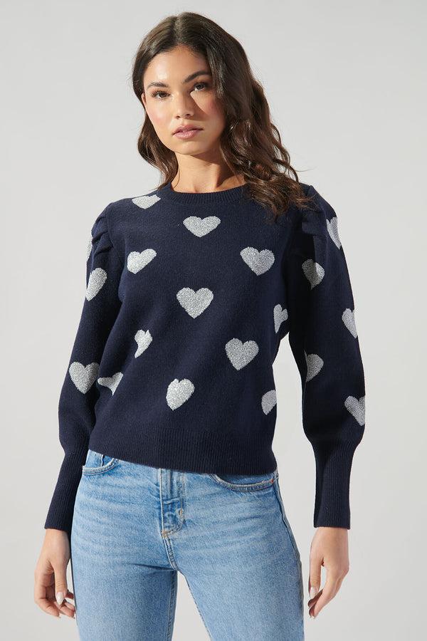 Sugarlips Sweetheart Lurex Puff Sleeve Sweater