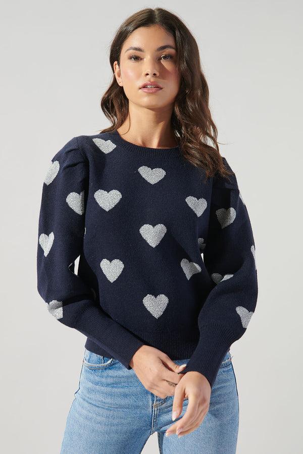 sugarlips Sweetheart Lurex Puff Sleeve Sweater