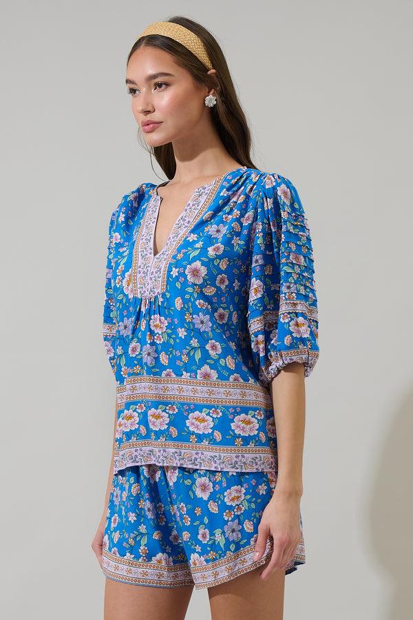 Sugarlips Tali Floral Cerry Pleated Top