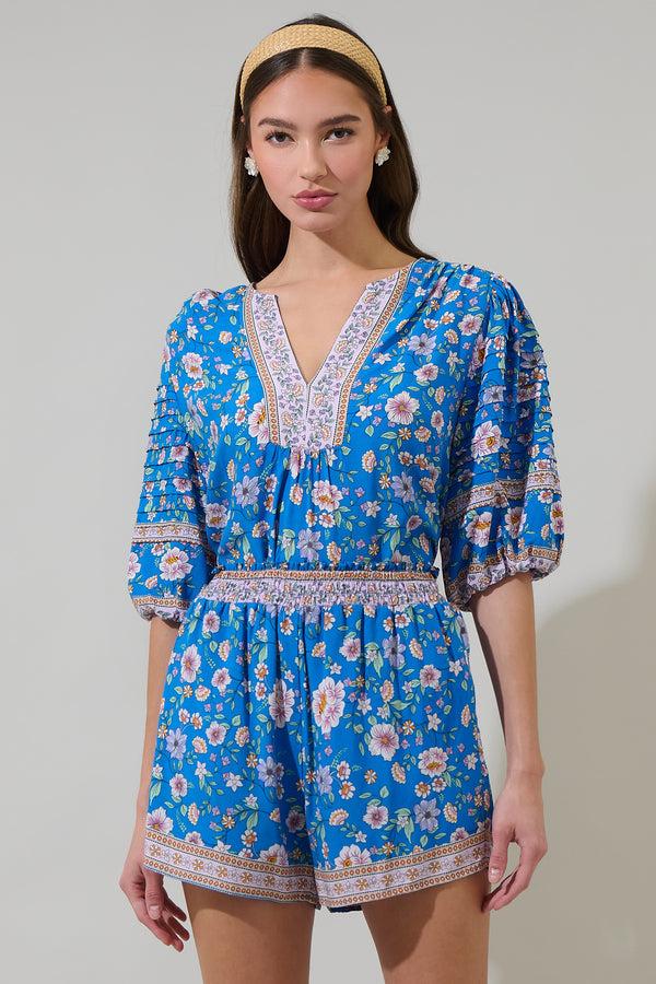 sugarlips Tali Floral Cerry Pleated Top