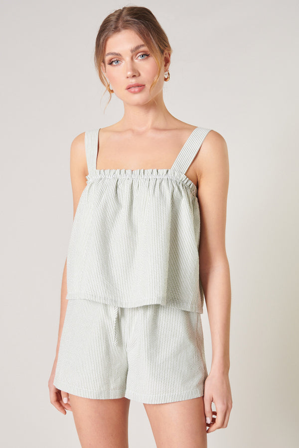 sugarlips Taliya Seersucker Ruffle Crop Top