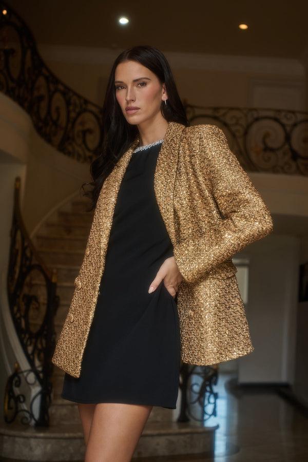 sugarlips Tamary Tweed Vesta Collared Blazer