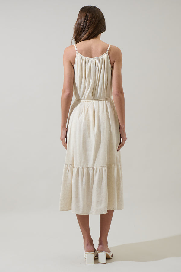 Sugarlips Tamia Linen Scoop Neck Midi Dress