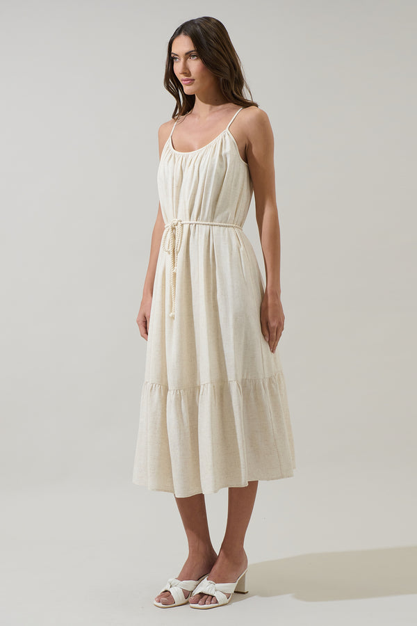 Sugarlips Tamia Linen Scoop Neck Midi Dress