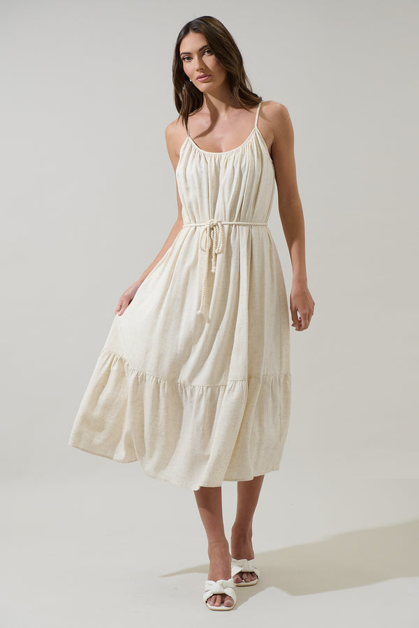 sugarlips Tamia Linen Scoop Neck Midi Dress