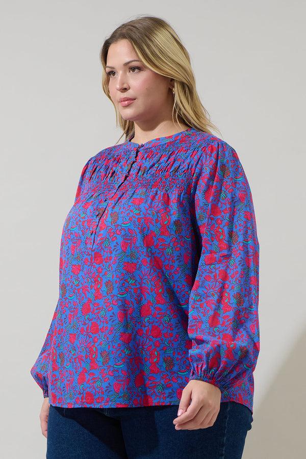 Sugarlips Tanya Floral Katara Smocked Top Curve
