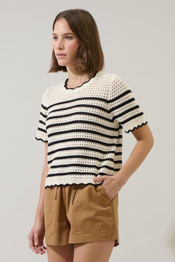 Sugarlips Tarcy Striped Scallop Sweater Top