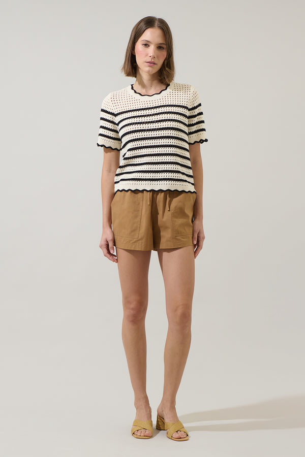 Sugarlips Tarcy Striped Scallop Sweater Top