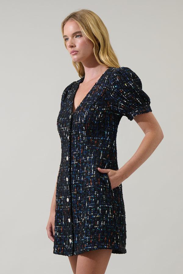Sugarlips Tarran Tweed Button Down Mini Dress