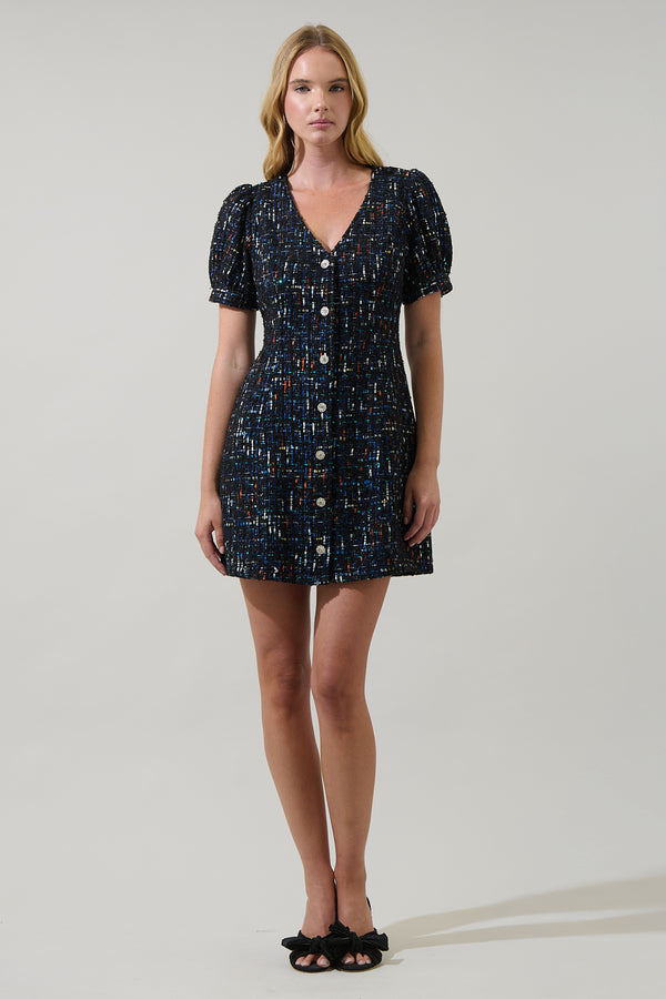Sugarlips Tarran Tweed Button Down Mini Dress