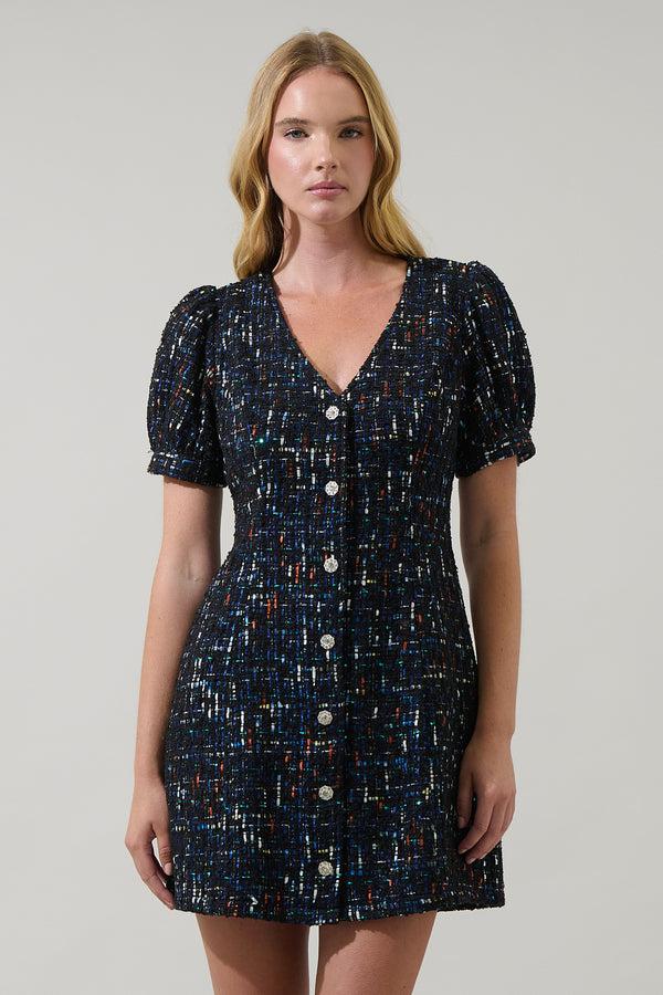 sugarlips Tarran Tweed Button Down Mini Dress
