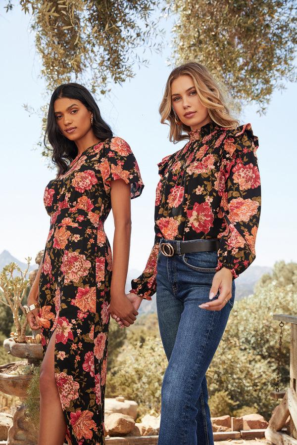 Sugarlips Terra Floral Naomi Smocked Yoke Blouse