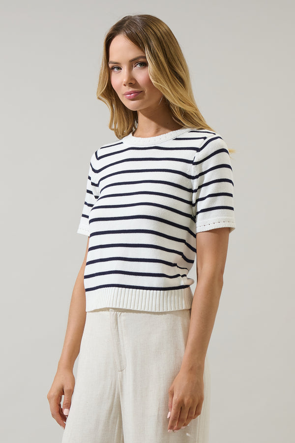 Sugarlips Tessie Stripe Short Sleeve Sweater Top
