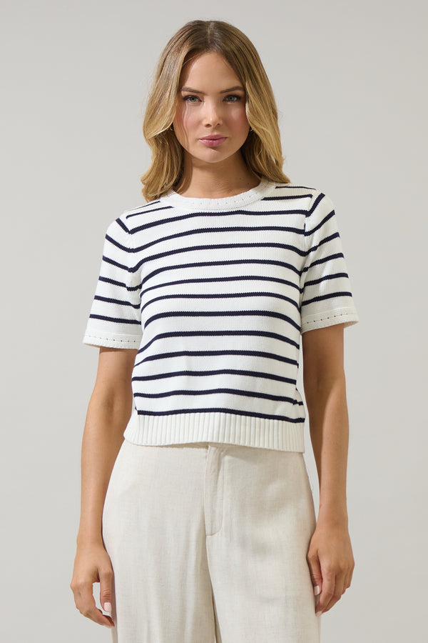 sugarlips Tessie Stripe Short Sleeve Sweater Top