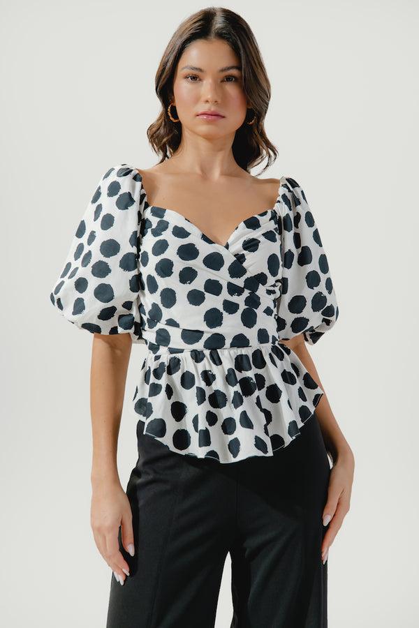 Sugarlips Theodora Surplice Dot Peplum Blouse