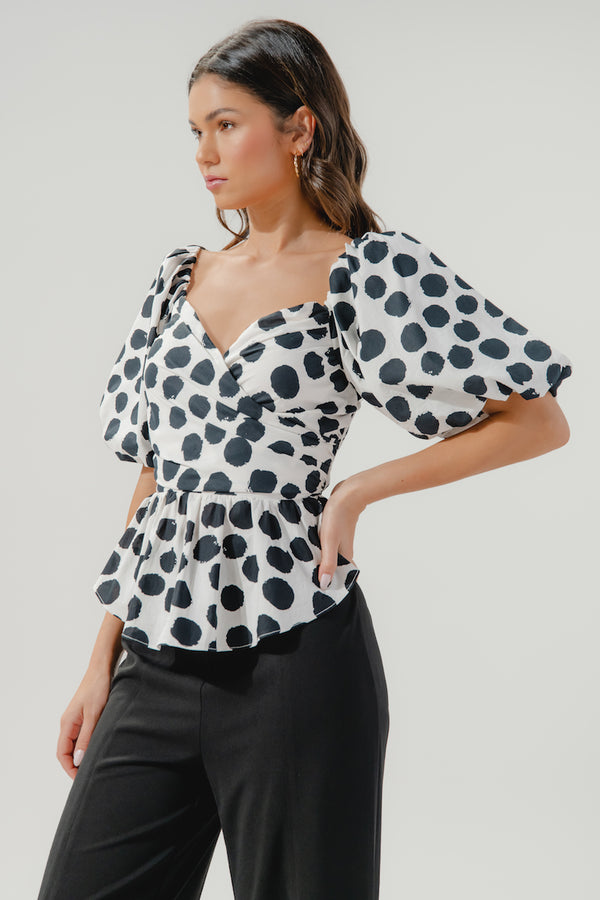 Sugarlips Theodora Surplice Dot Peplum Blouse