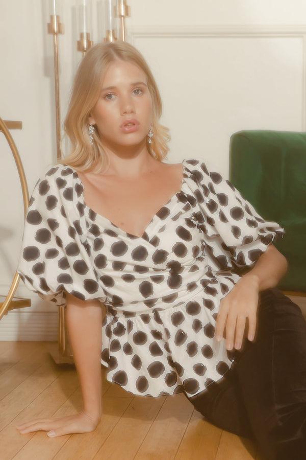 sugarlips Theodora Surplice Dot Peplum Blouse