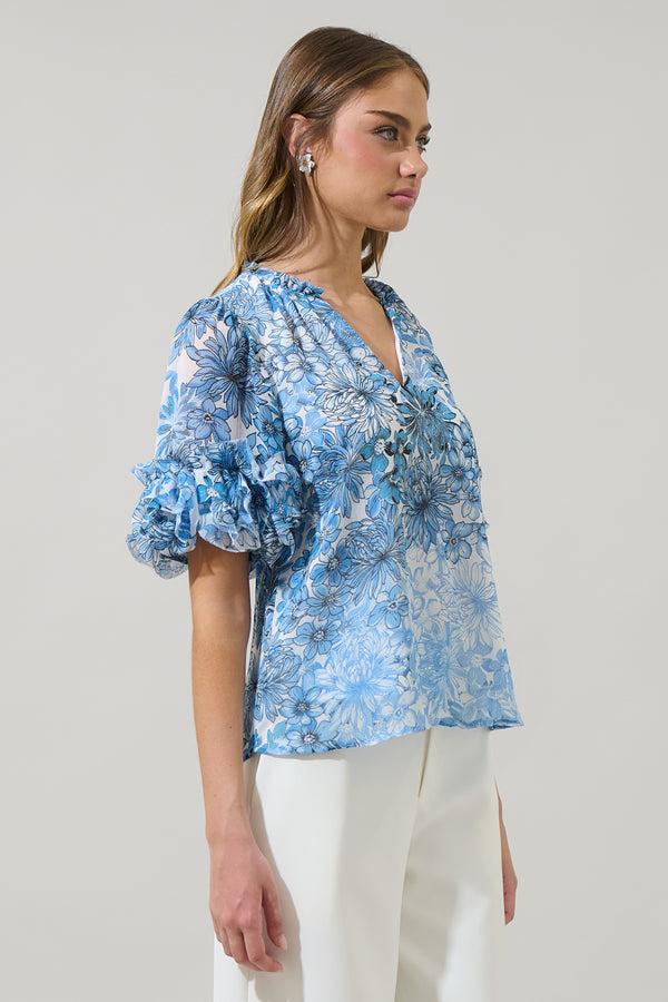 Sugarlips Tierra Floral Endry Ruffle Blouse
