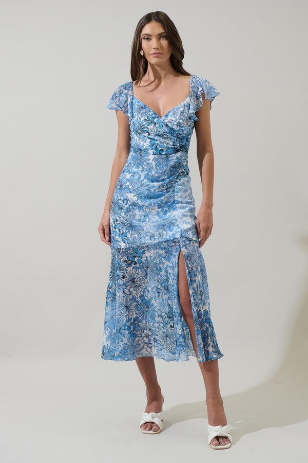 Sugarlips Tierra Floral Nadia Ruched Midi Dress