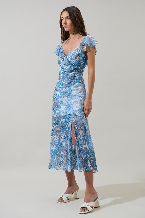 Sugarlips Tierra Floral Nadia Ruched Midi Dress