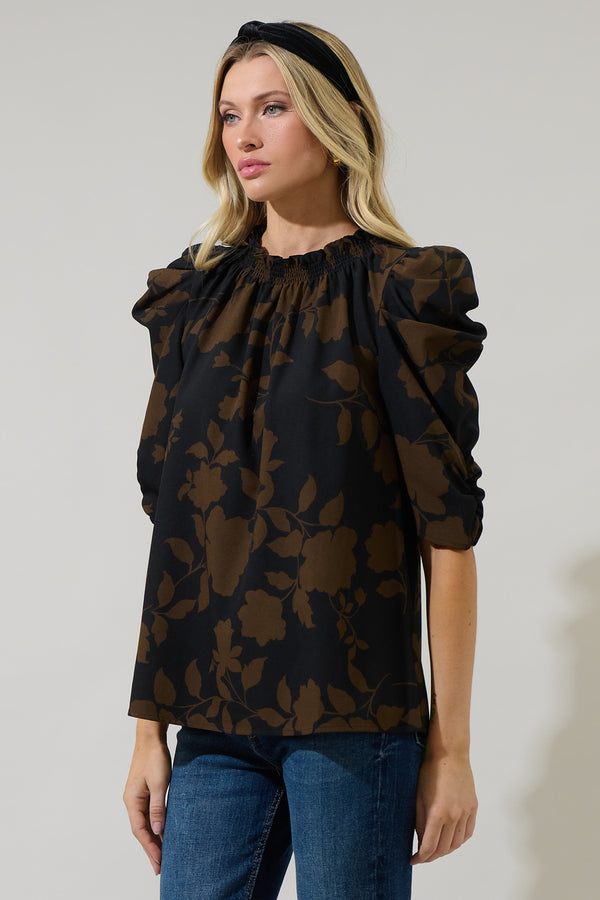 Sugarlips Toffee Floral Drape Sleeve Top