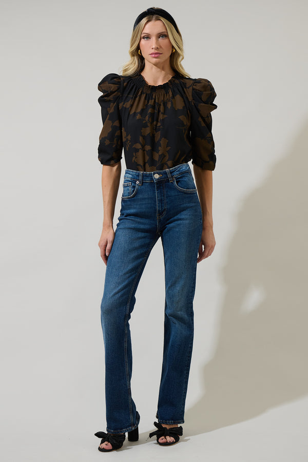 Sugarlips Toffee Floral Drape Sleeve Top