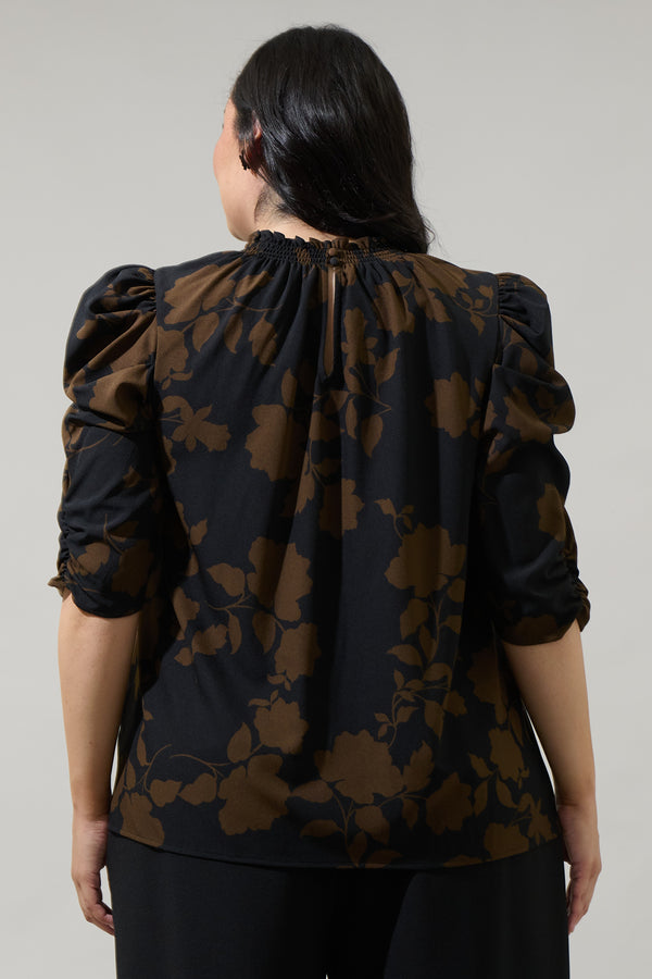 Sugarlips Toffee Floral Drape Sleeve Top Curve