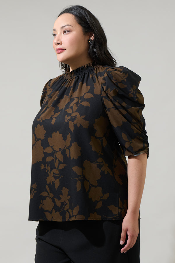 Sugarlips Toffee Floral Drape Sleeve Top Curve