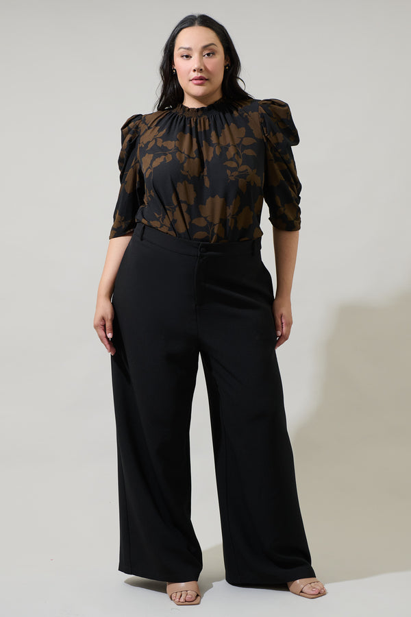 Sugarlips Toffee Floral Drape Sleeve Top Curve