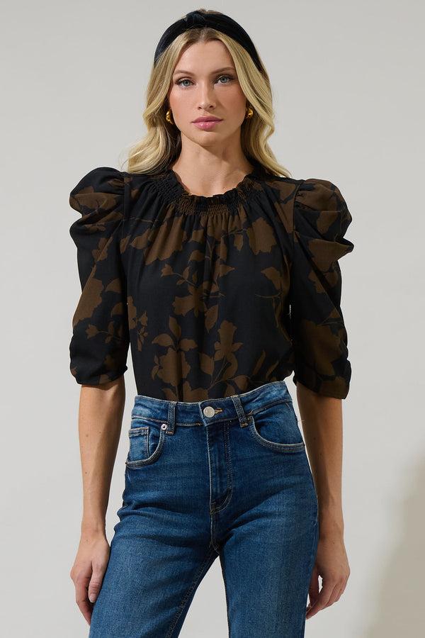 sugarlips Toffee Floral Drape Sleeve Top