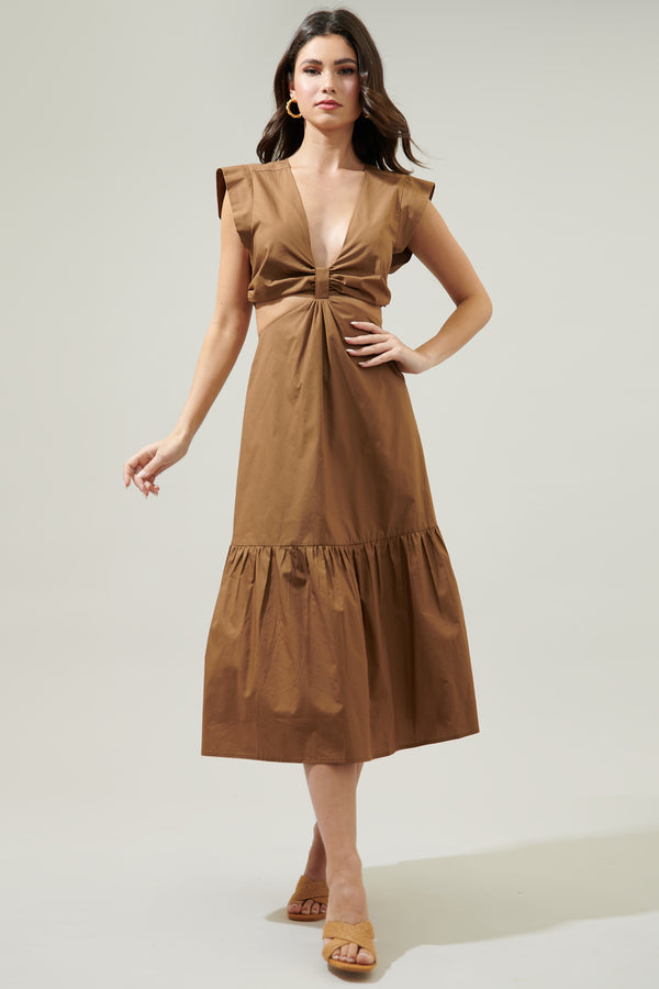 Sugarlips Torie Cut Out Poplin Midi Dress