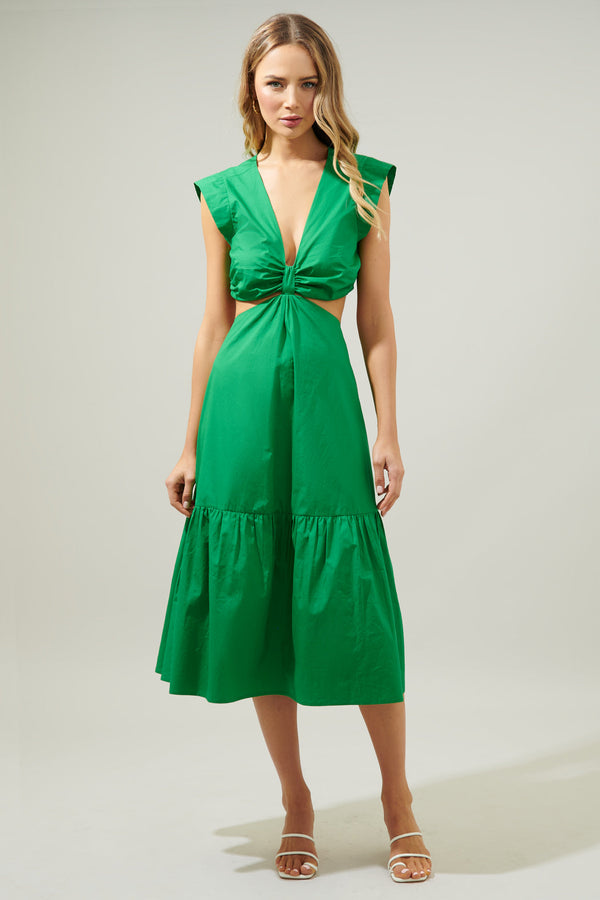 sugarlips Torie Cut Out Poplin Midi Dress