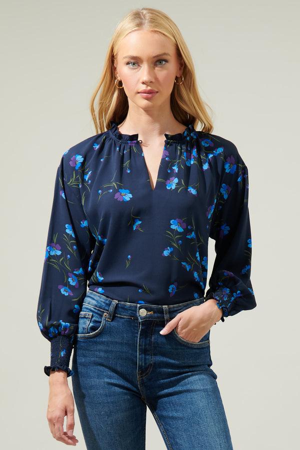 sugarlips Torun Floral Split Neck Blouse