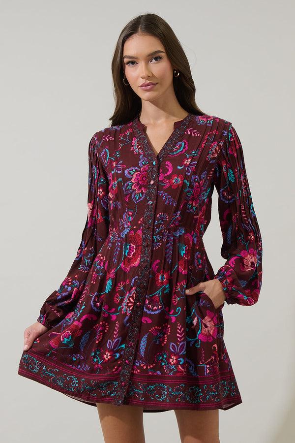 Sugarlips Tory Paisley Ceny Button Down Mini Dress