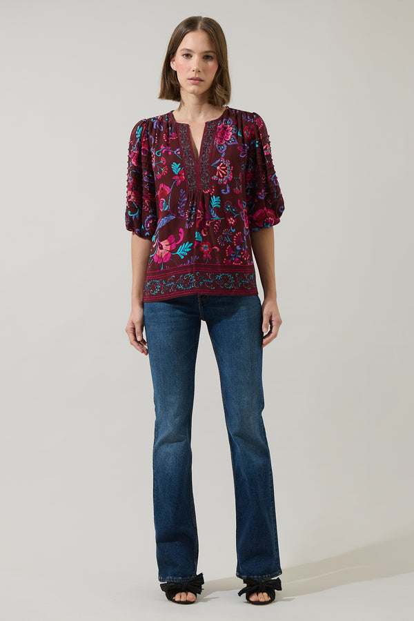 Sugarlips Tory Paisley Cerry Pleated Top